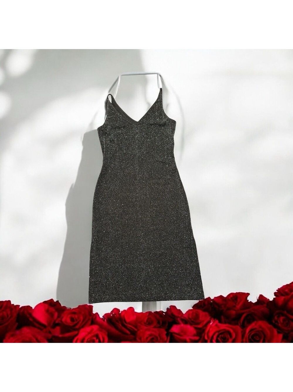 Studio Y Formal Dress SPARKLE Glitter Medium Spaghetti Strap Black & Silver NWT